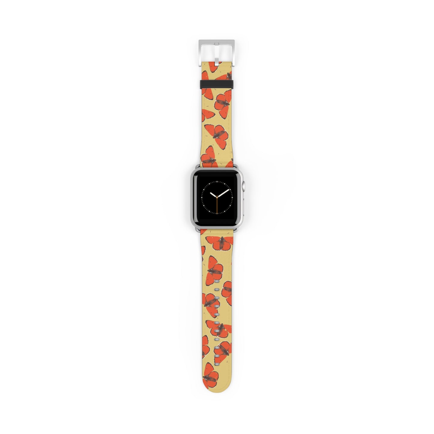 Red Butterfly Watch Band for Apple Watch, colorful accessory with faux-leather strap, perfect gift for her