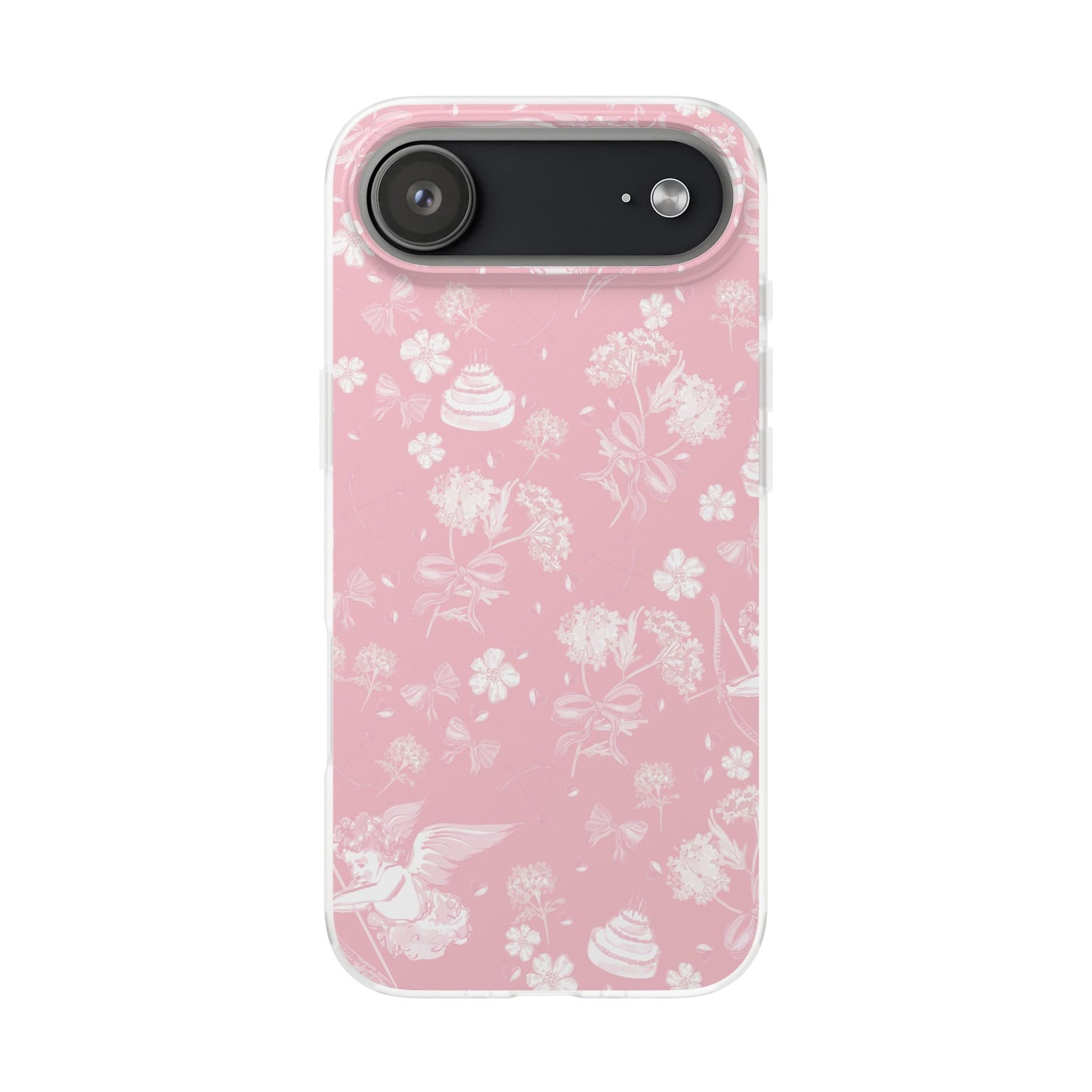 Pink Floral Cherub Flexi Phone Case for Apple iPhone and Samsung Galaxy.