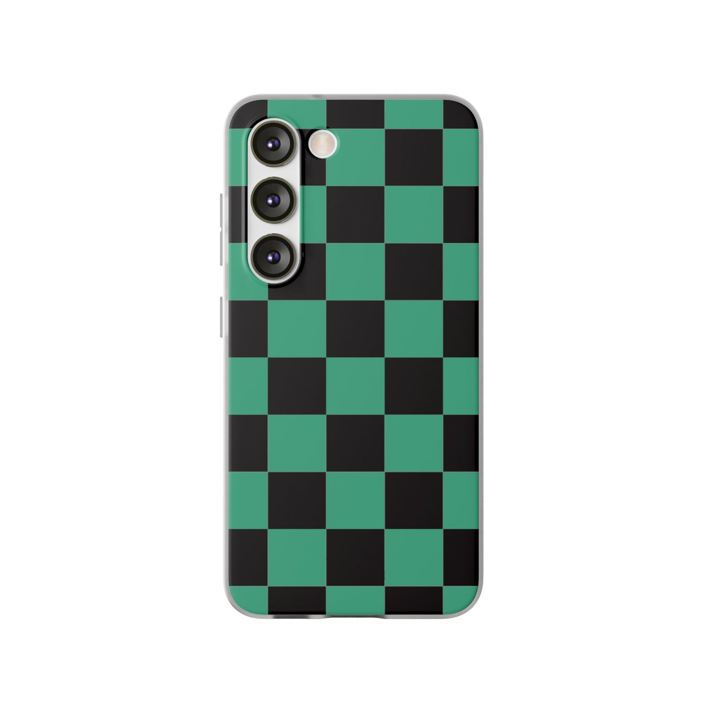 Tanjiro Checkerboard Green and Black Flexi Phone Case for Apple iPhone and Samsung Galaxy.