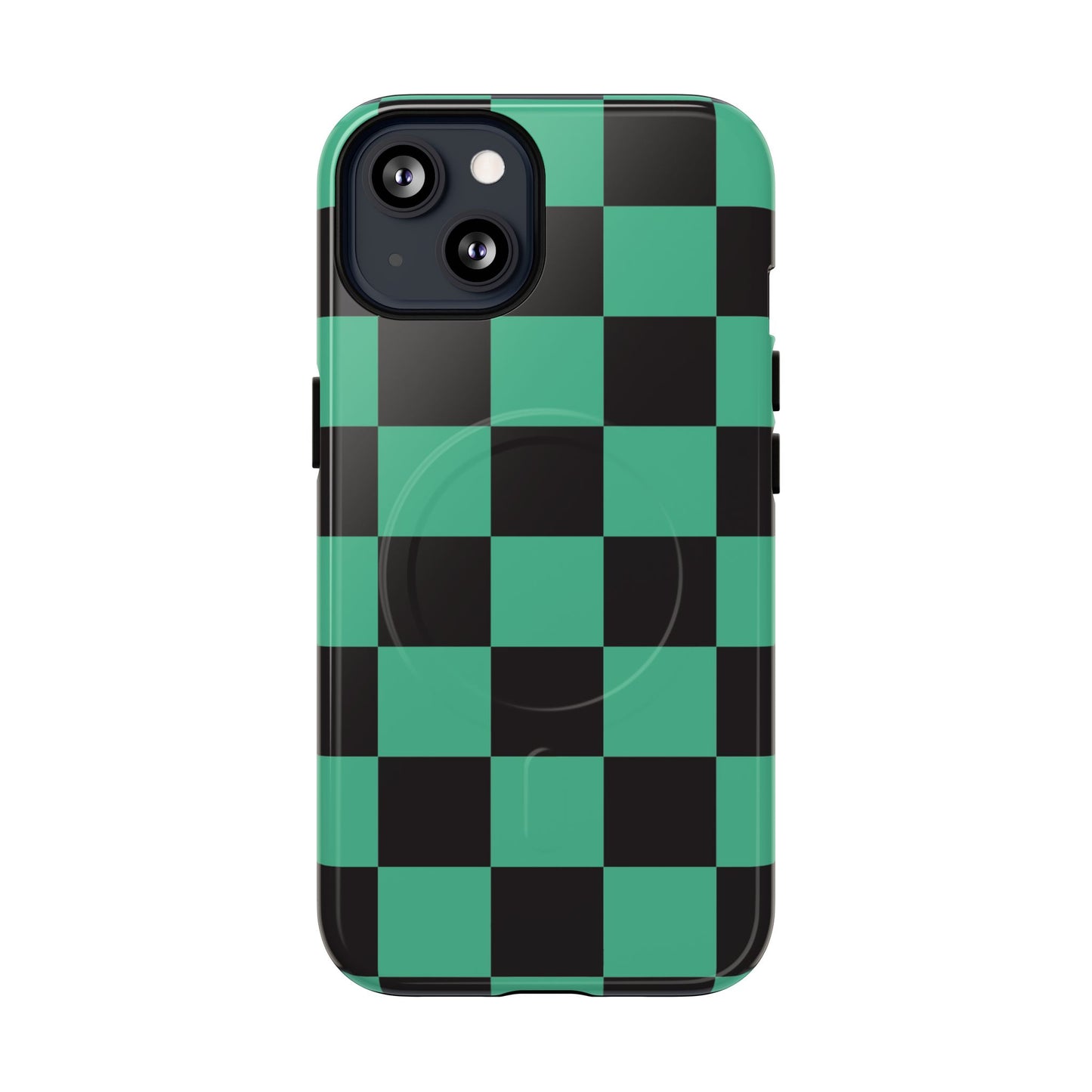 Tanjiro Magnetic Phone Case — Green and Black Chequered Tough Protective MagSafe Case