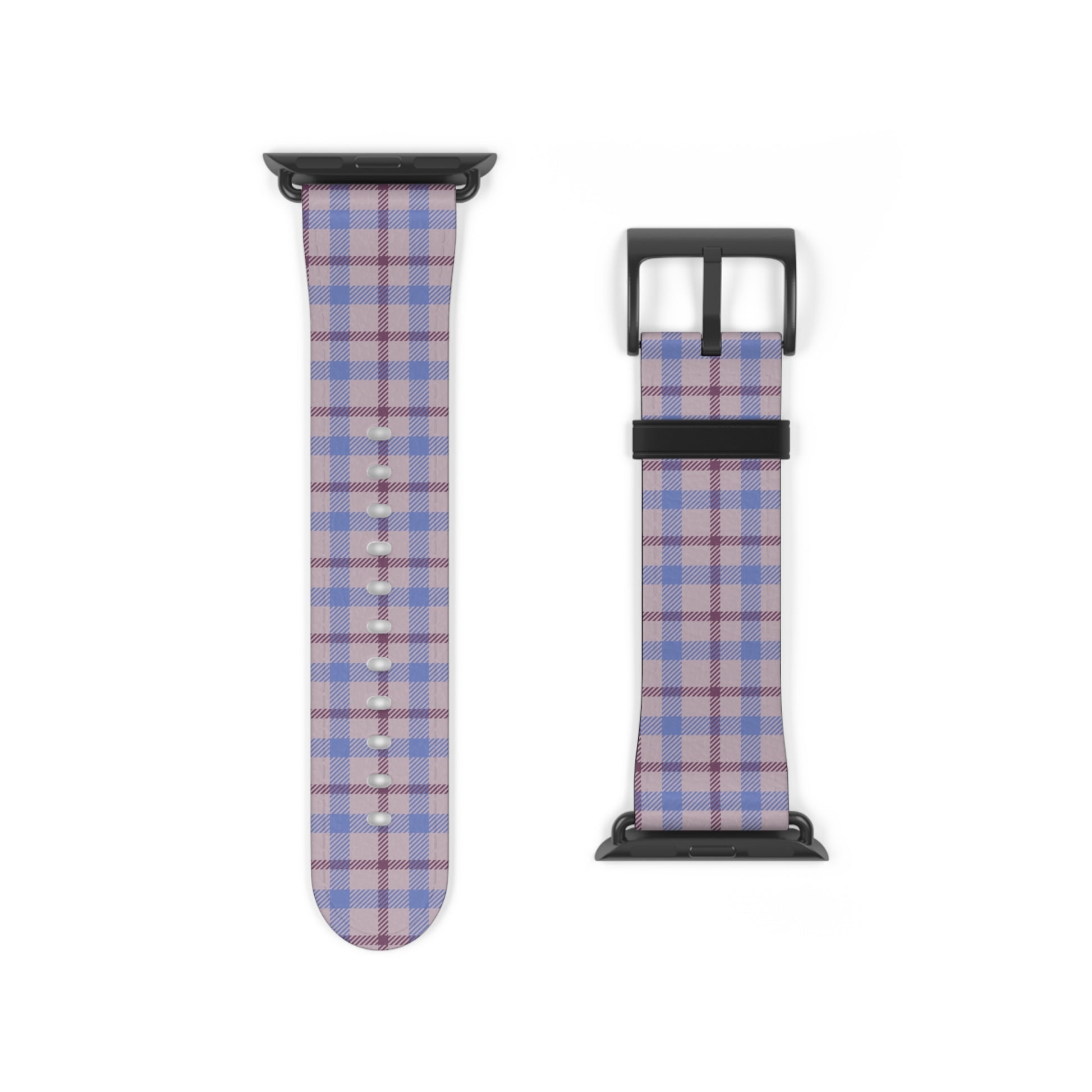 Lavender plaid Apple Watch band with pastel check pattern, cute watch band for women, faux leather strap, spring accessory