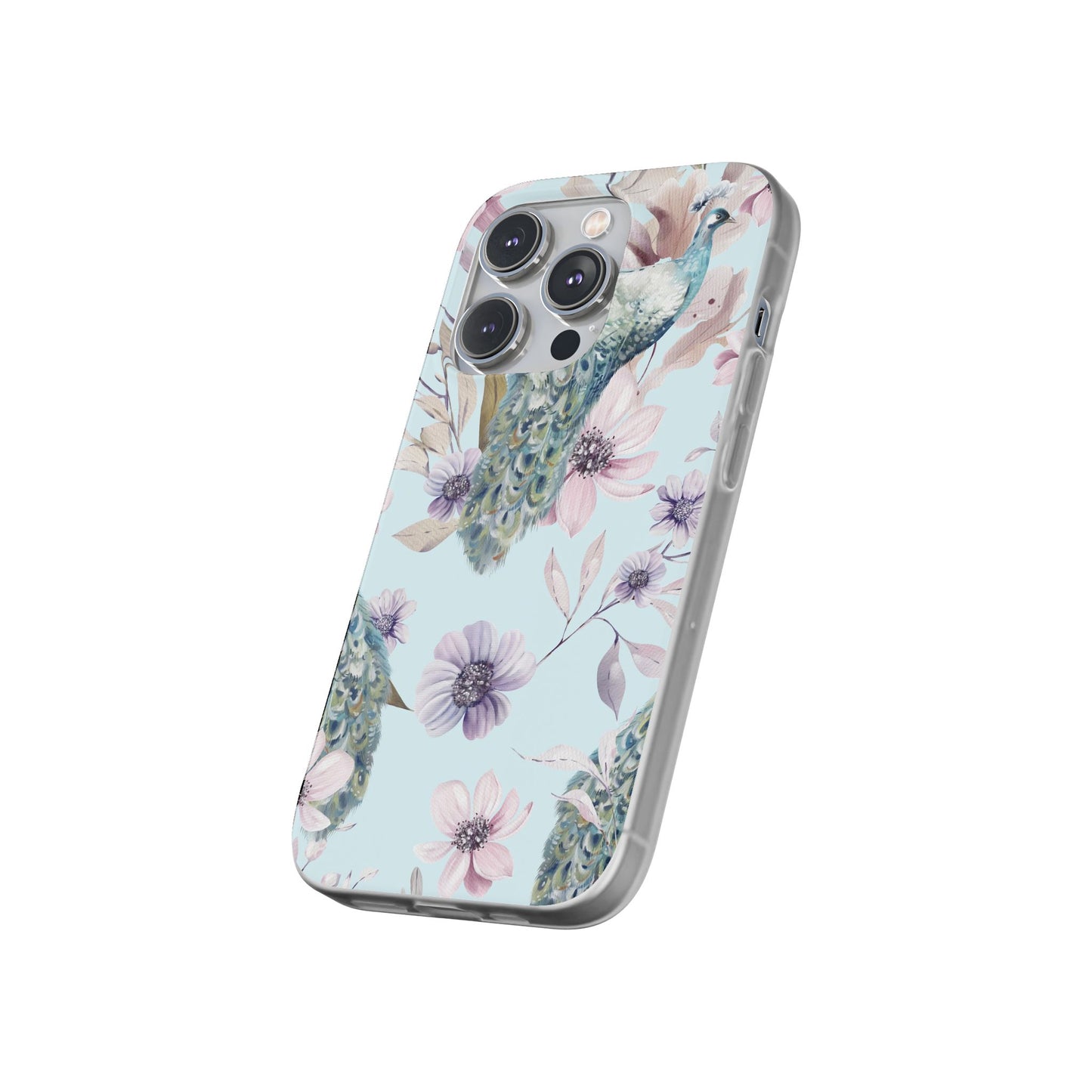 Peacock Floral Phone Case — Pastel Watercolor Bird Slim Case