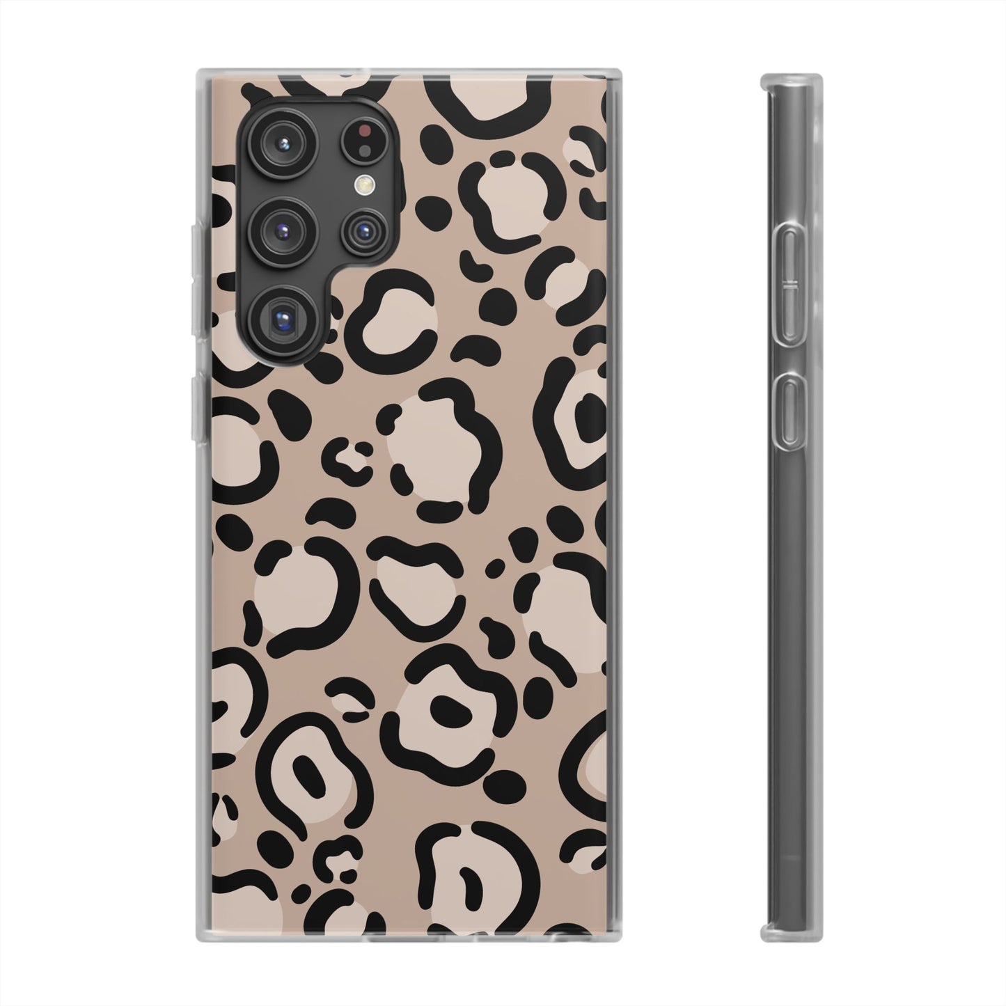 Beige Black Leopard Print Flexi Case for Apple iPhone and Samsung Galaxy.