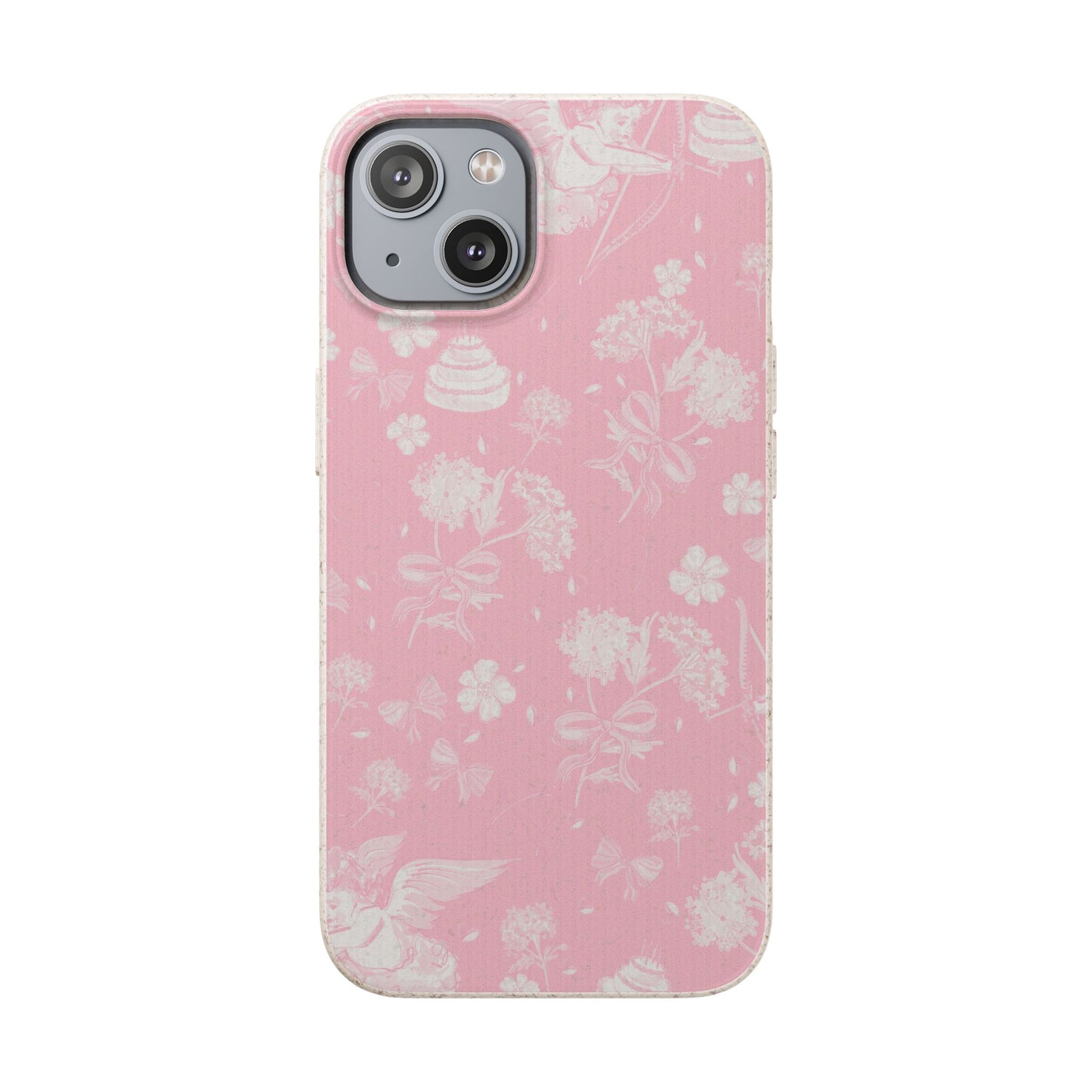Pink Floral Cherub Biodegradable Phone Case for Apple iPhone and Samsung Galaxy.