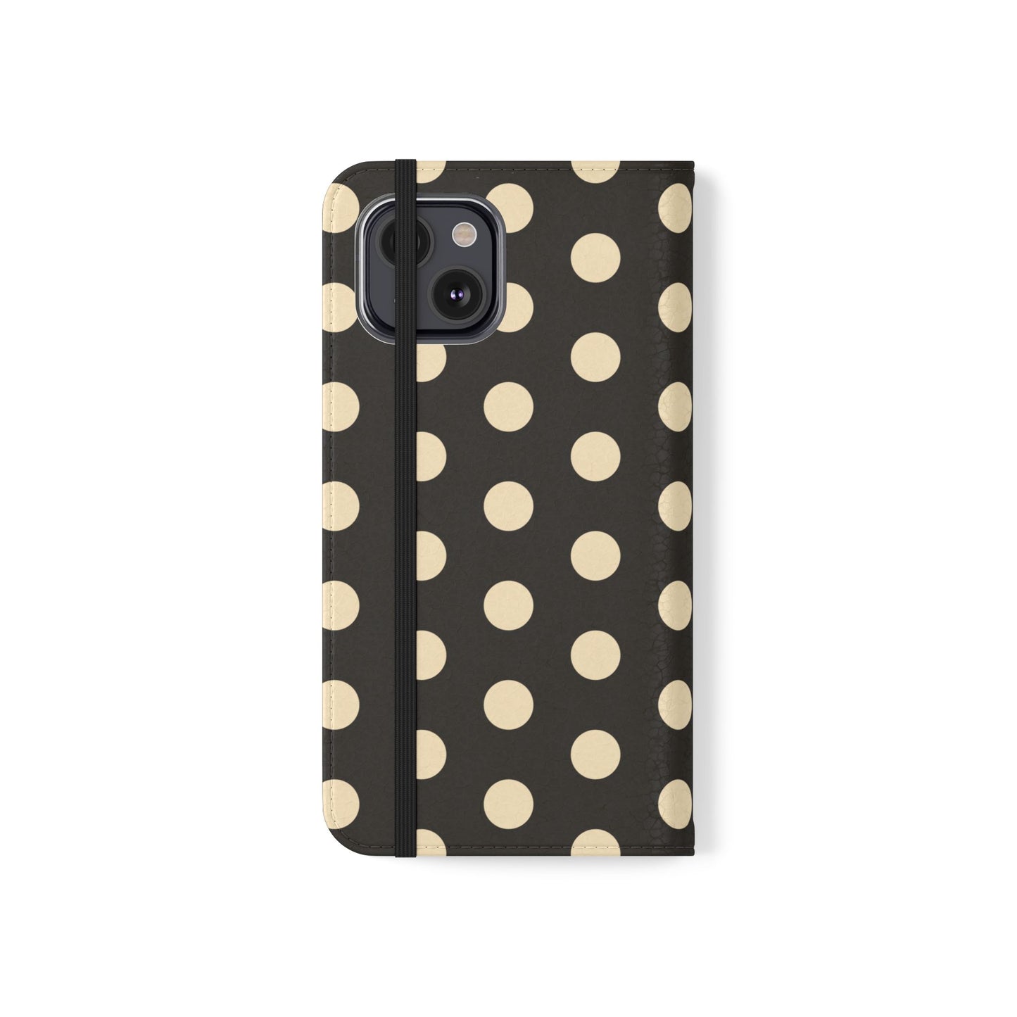 Polka Dot Flip Phone Case – Retro Black & Cream Wallet Cover