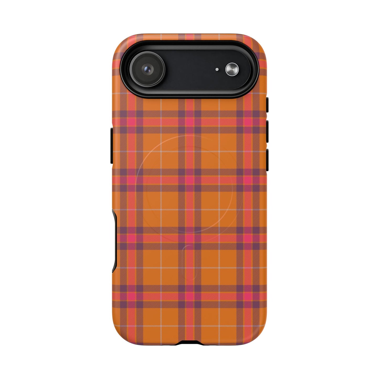 Tartan Magnetic Phone Case — Orange and Red Plaid Tough Protective MagSafe Case