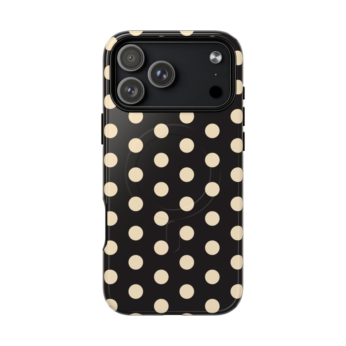 Polka Dot Magnetic Phone Case – Black & Cream Retro Spot Pattern
