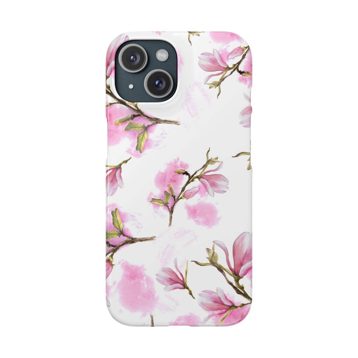 Floral Magnolia Slim Phone Case – Pink Watercolor Snap Case for Apple iPhone and Samsung Galaxy.