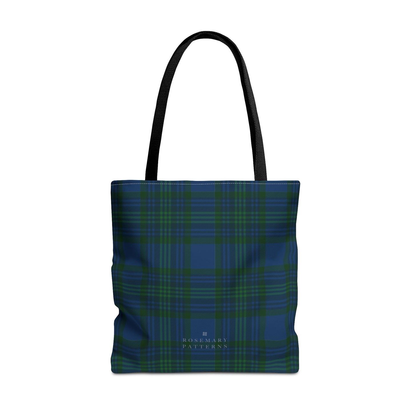 Tartan plaid tote bag in blue and green, eco friendly reusable market tote with Scottish pattern, cotton handles