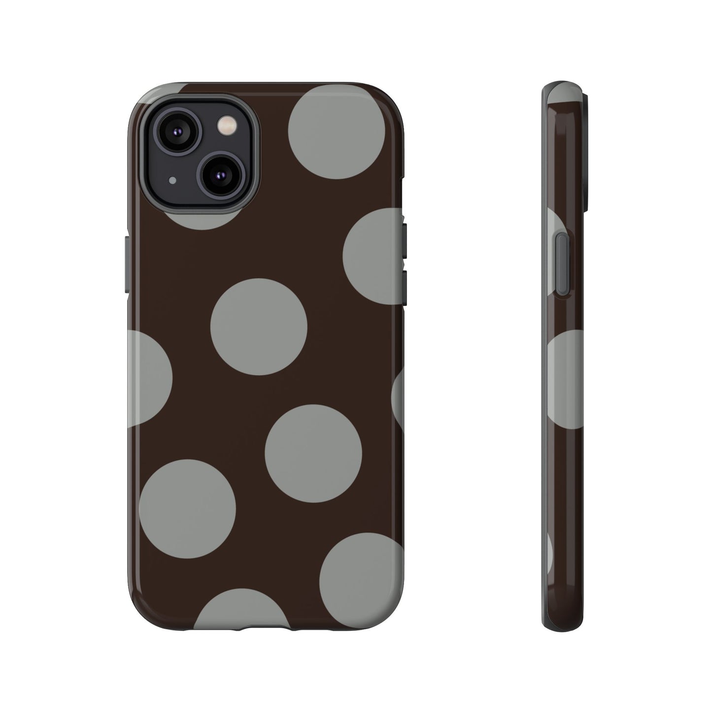 Polka Dot Tough Phone Case – Brown & Gray Retro Dot Protective Cover