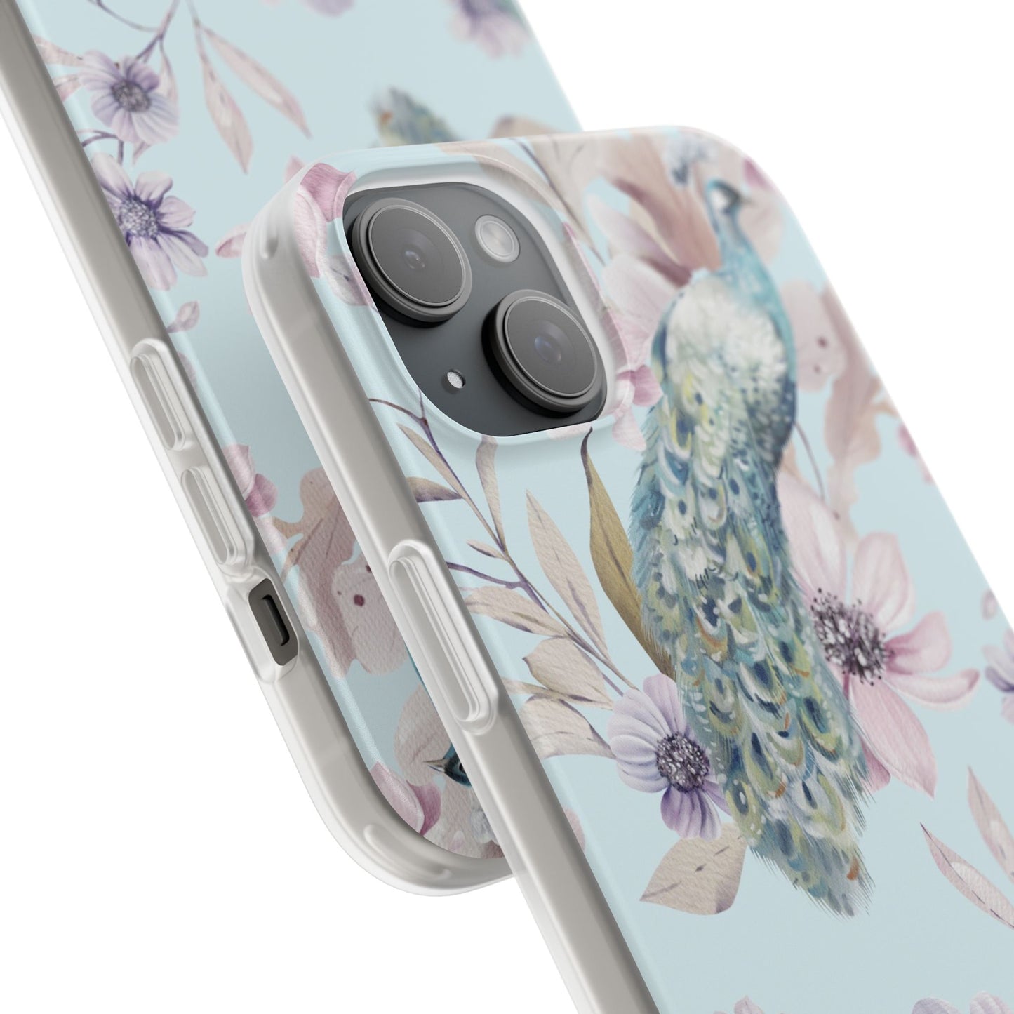 Peacock Floral Phone Case — Pastel Watercolor Bird Slim Case