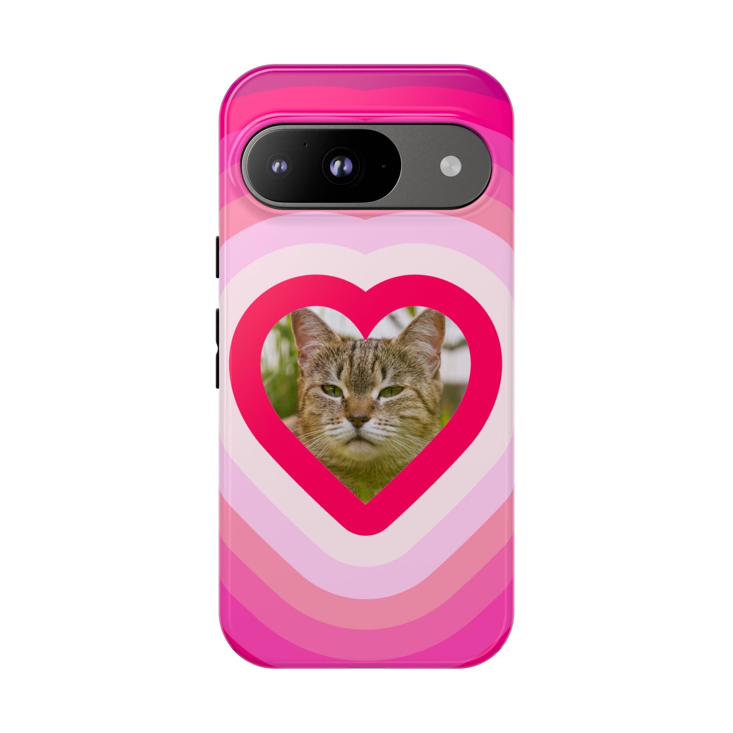 Single Image Personalised  Heart Photo Phone Case – Pink Gradient Love Tough Case for Apple iPhone, Samsung Galaxy and Google Pixel.