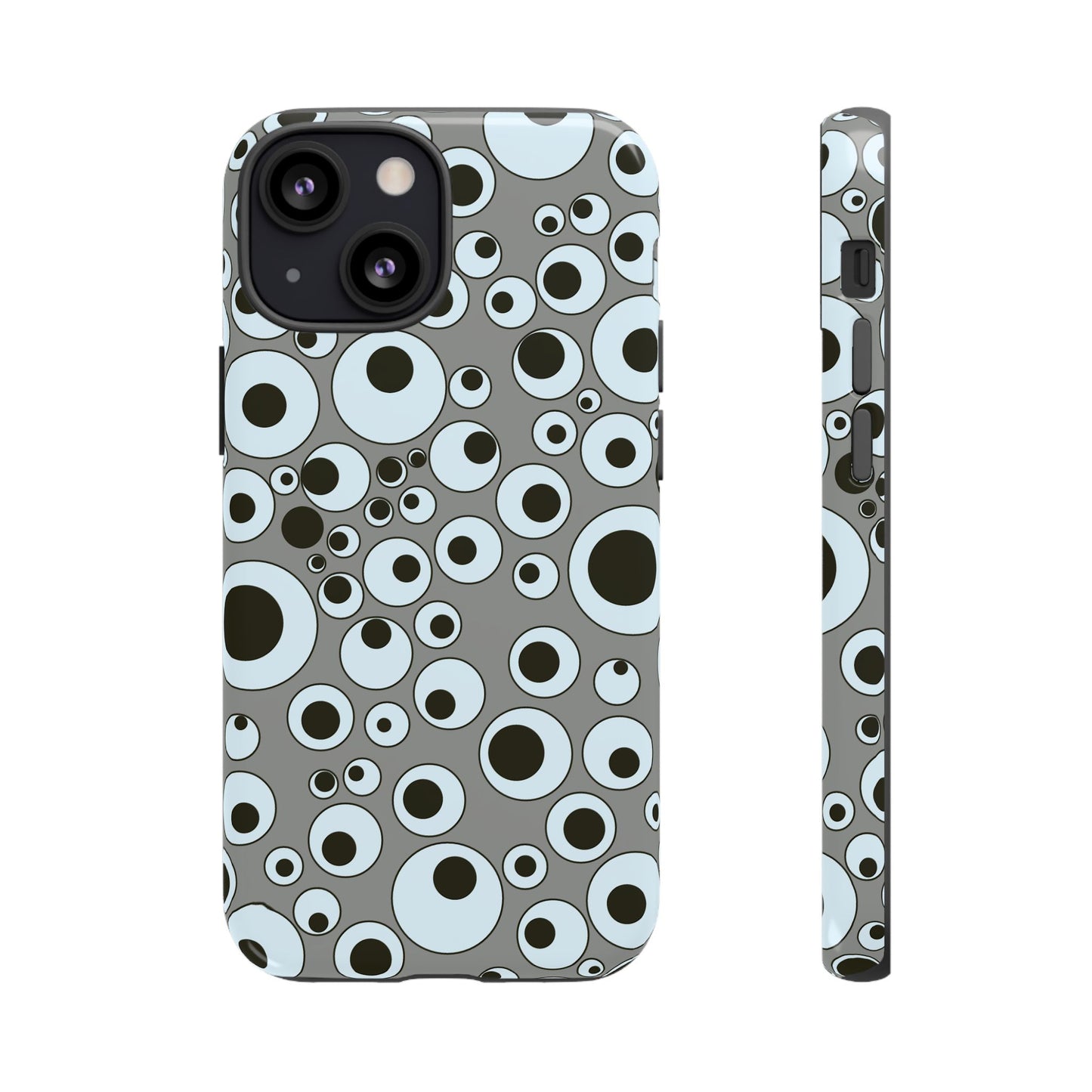 Bubble Pattern Tough Phone Case – Grey Retro Polka-Dot Design