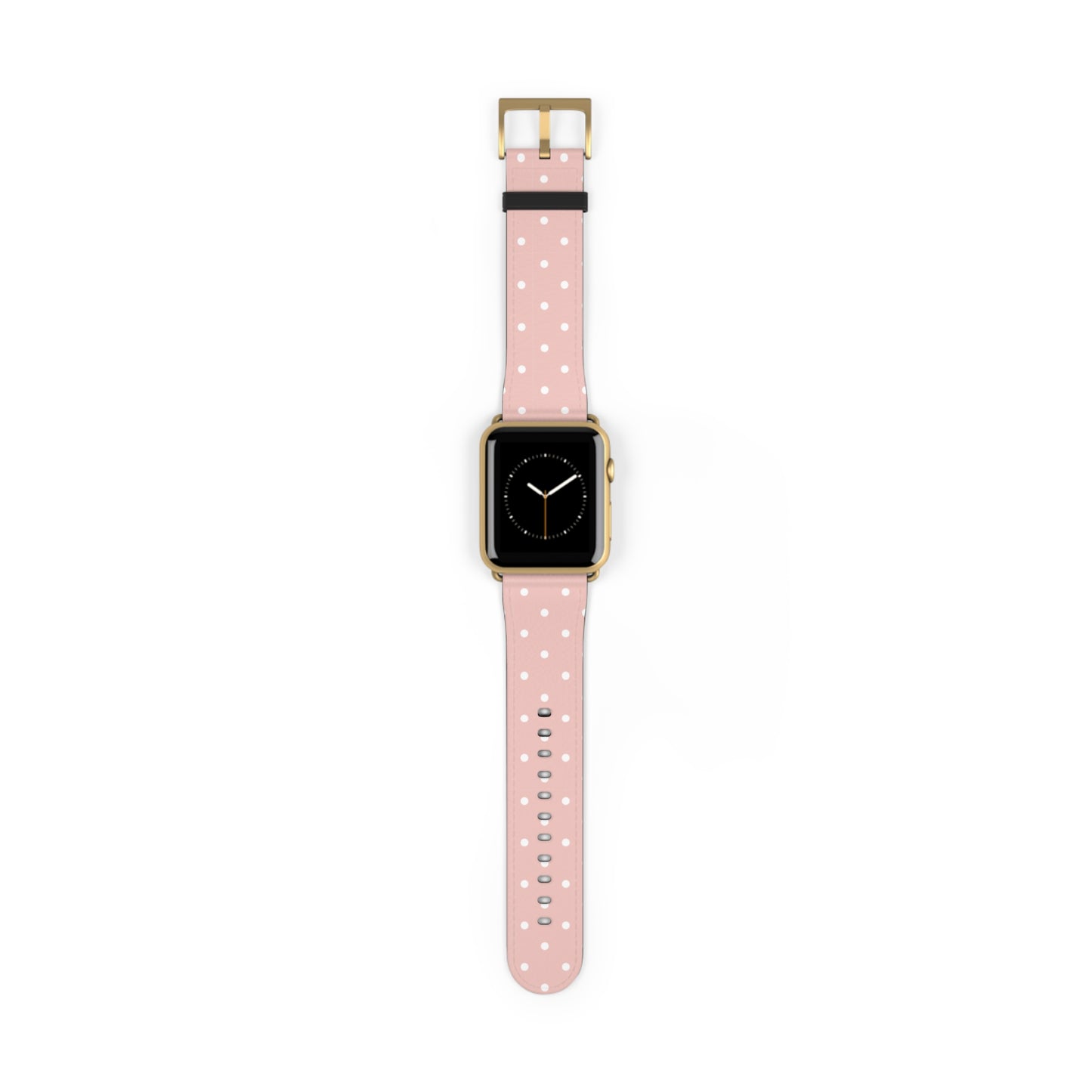 Apple Watch band in soft pink with white polka dots, cute watch band for women, floral-inspired silicone strap