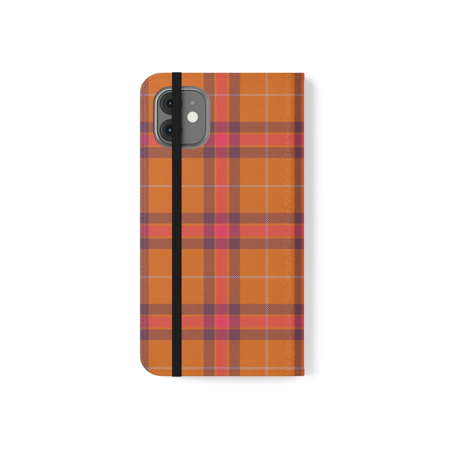Tartan Flip Phone Case — Orange, Purple & Red Plaid Wallet Cover