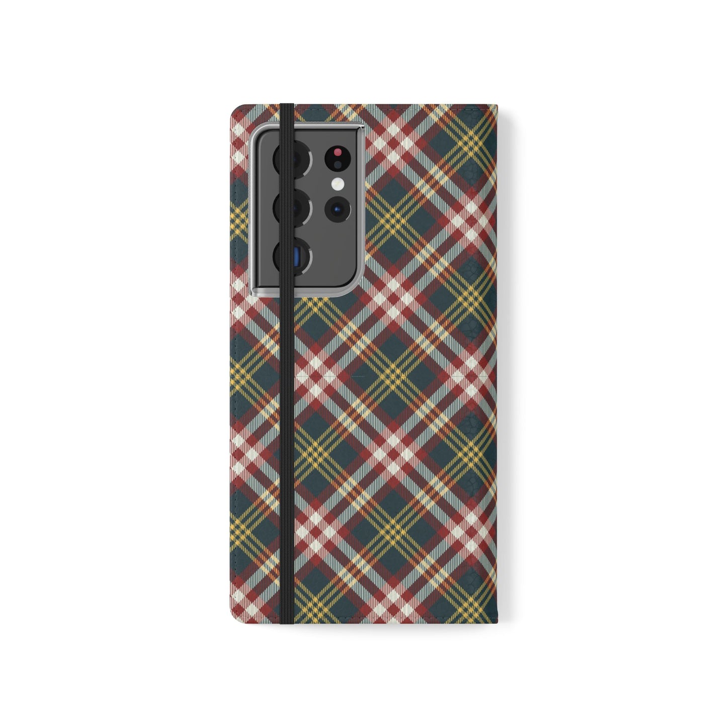 Tartan Flip Phone Case — Yellow & Red Plaid Wallet Cover