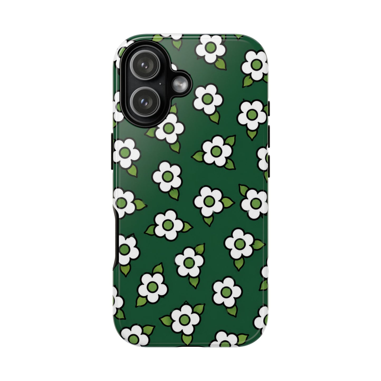 Floral Tough Case — Green White Daisy Protective Phone Cover