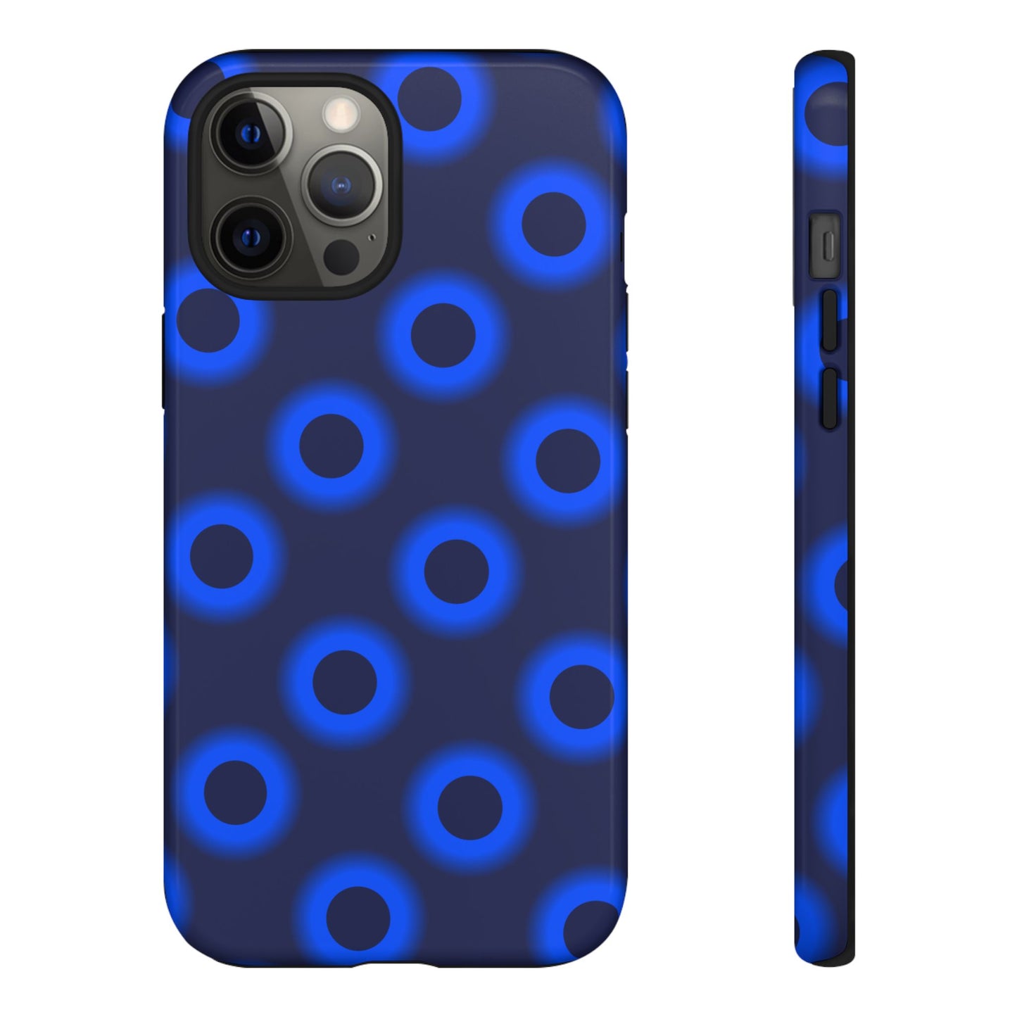Blue Neon Dot Tough Phone Case — Protective iPhone Cover with Geometric Ring Pattern