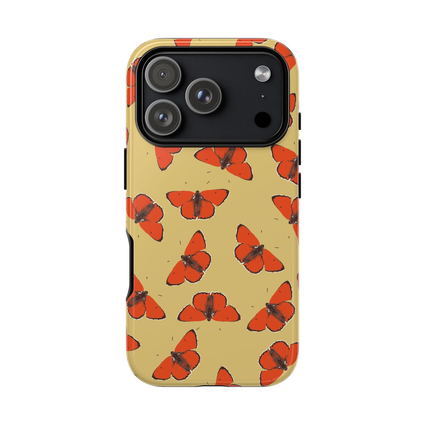 Red Butterfly Pattern Tough Phone Case — Retro Butterflies on Yellow