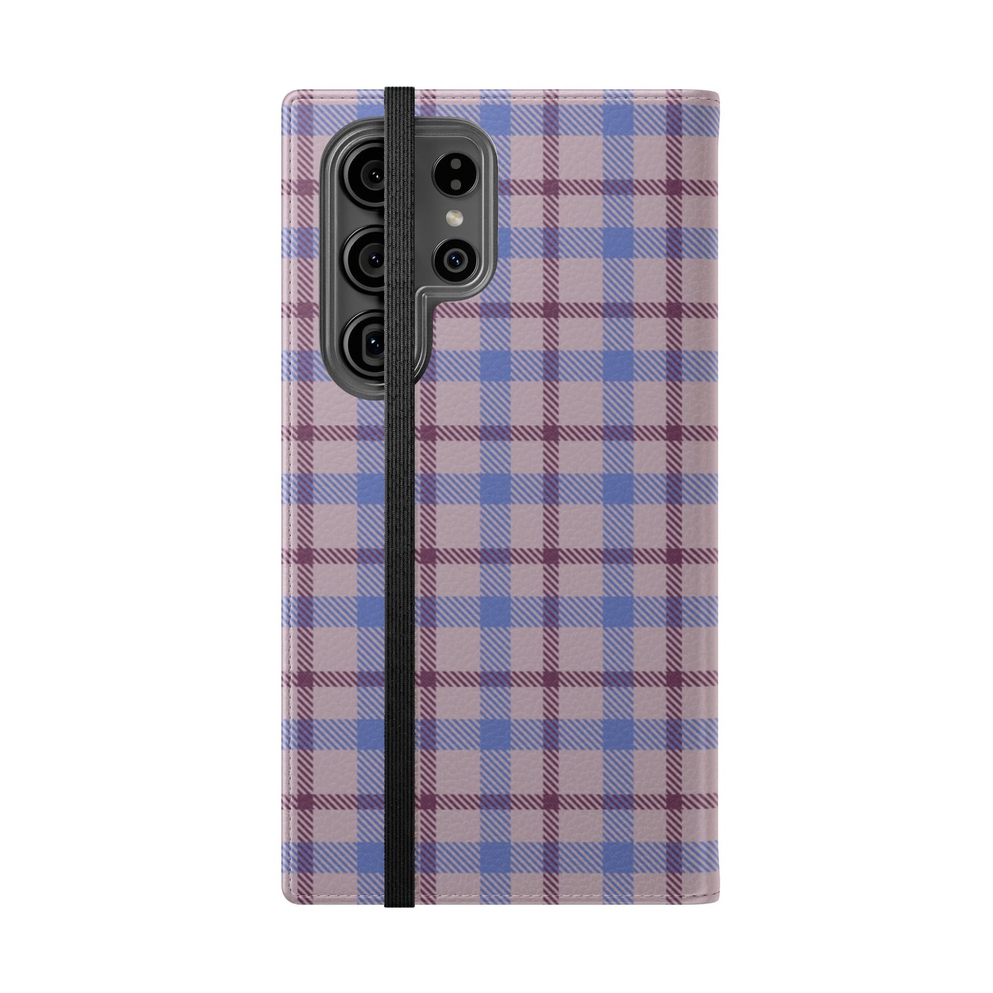 Tartan Flip Phone Case — Blue & Purple Plaid Wallet Cover