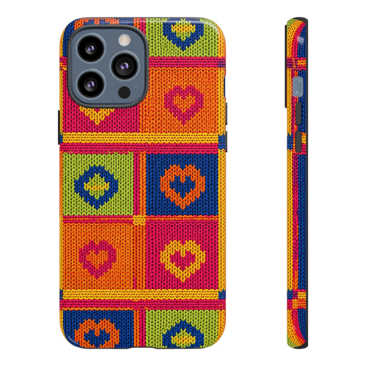 Retro Knit Pattern Heart Patch Tough Phone Case