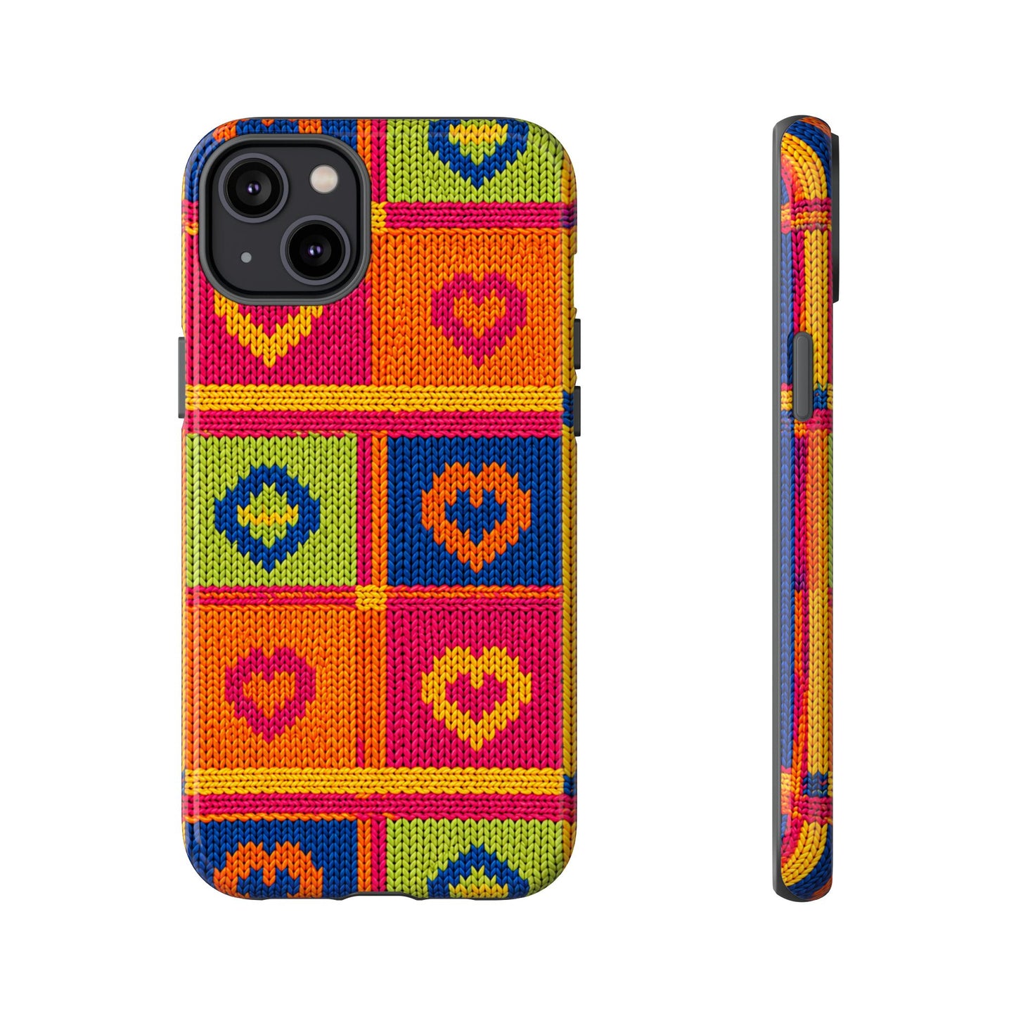 Retro Knit Pattern Heart Patch Tough Phone Case
