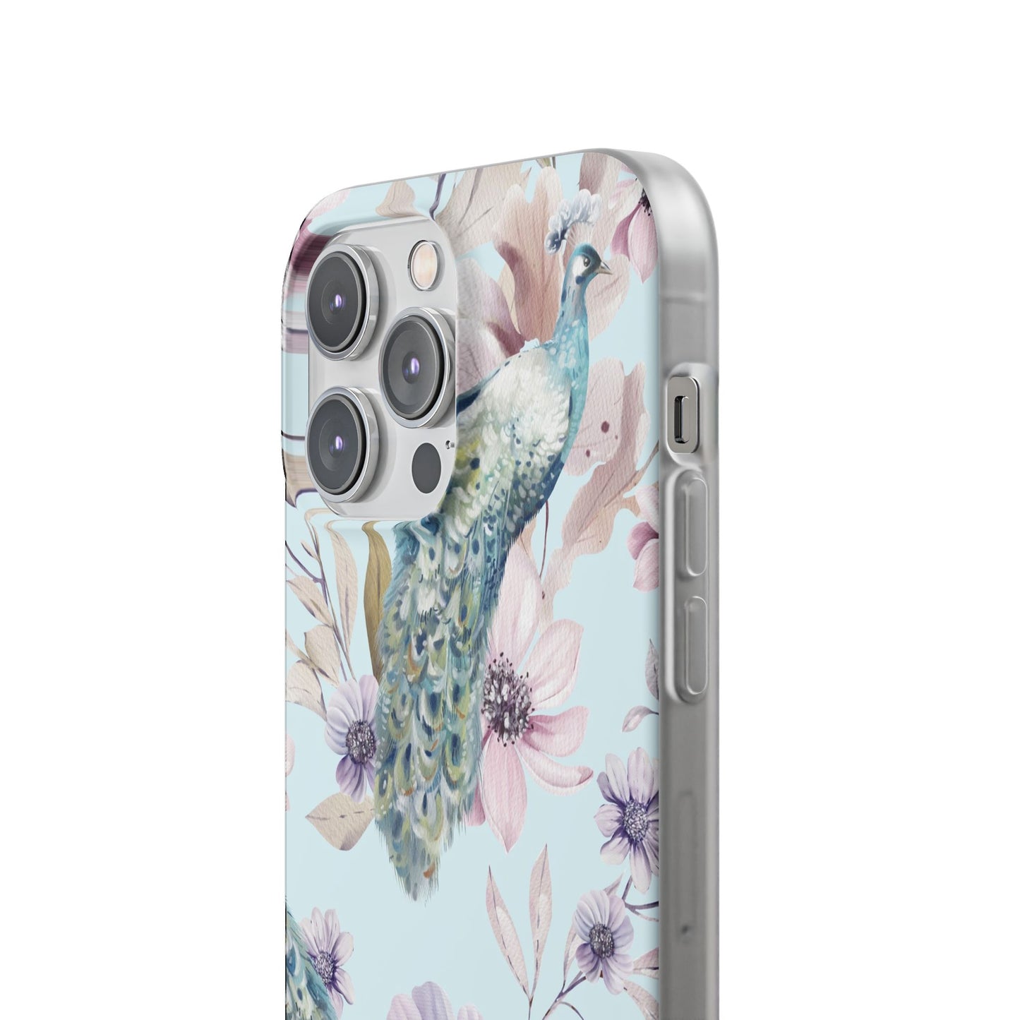 Peacock Floral Phone Case — Pastel Watercolor Bird Slim Case