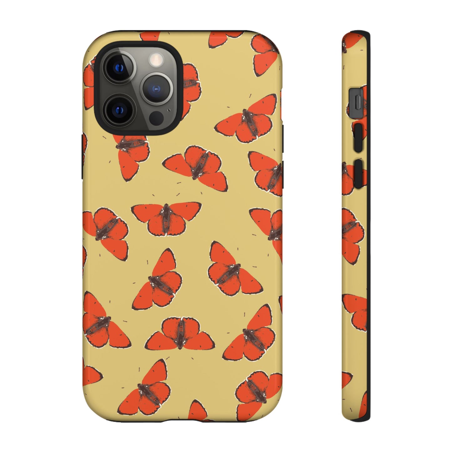 Red Butterfly Pattern Tough Phone Case — Retro Butterflies on Yellow