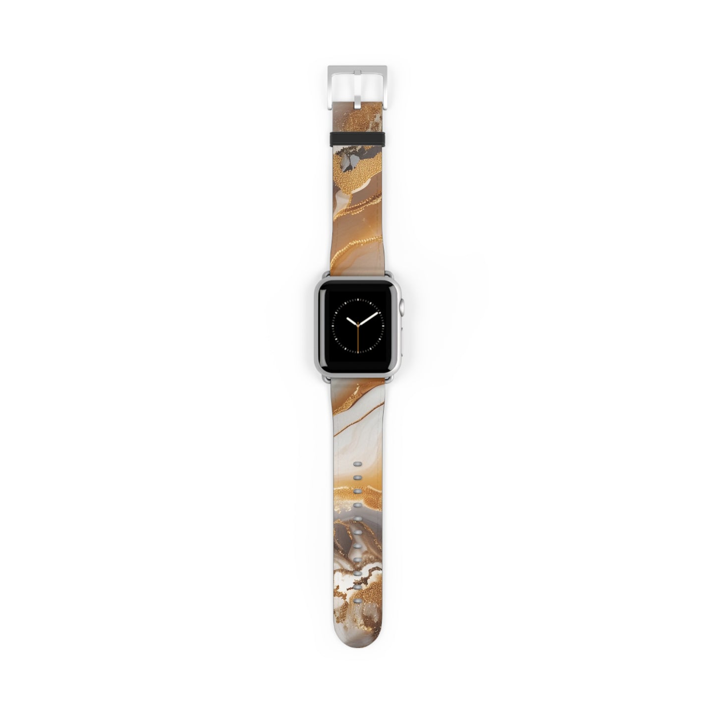 Marble and gold Apple Watch band with faux-leather strap, luxury accessory for men and women, modern stainless steel buckle