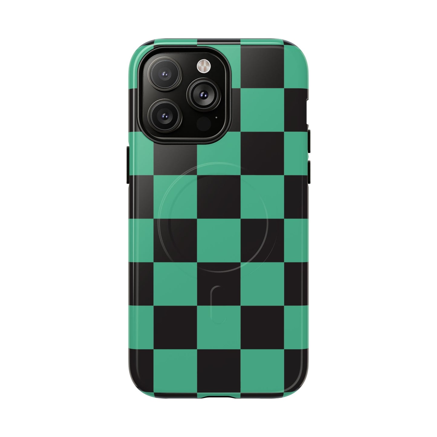 Tanjiro Magnetic Phone Case — Green and Black Chequered Tough Protective MagSafe Case