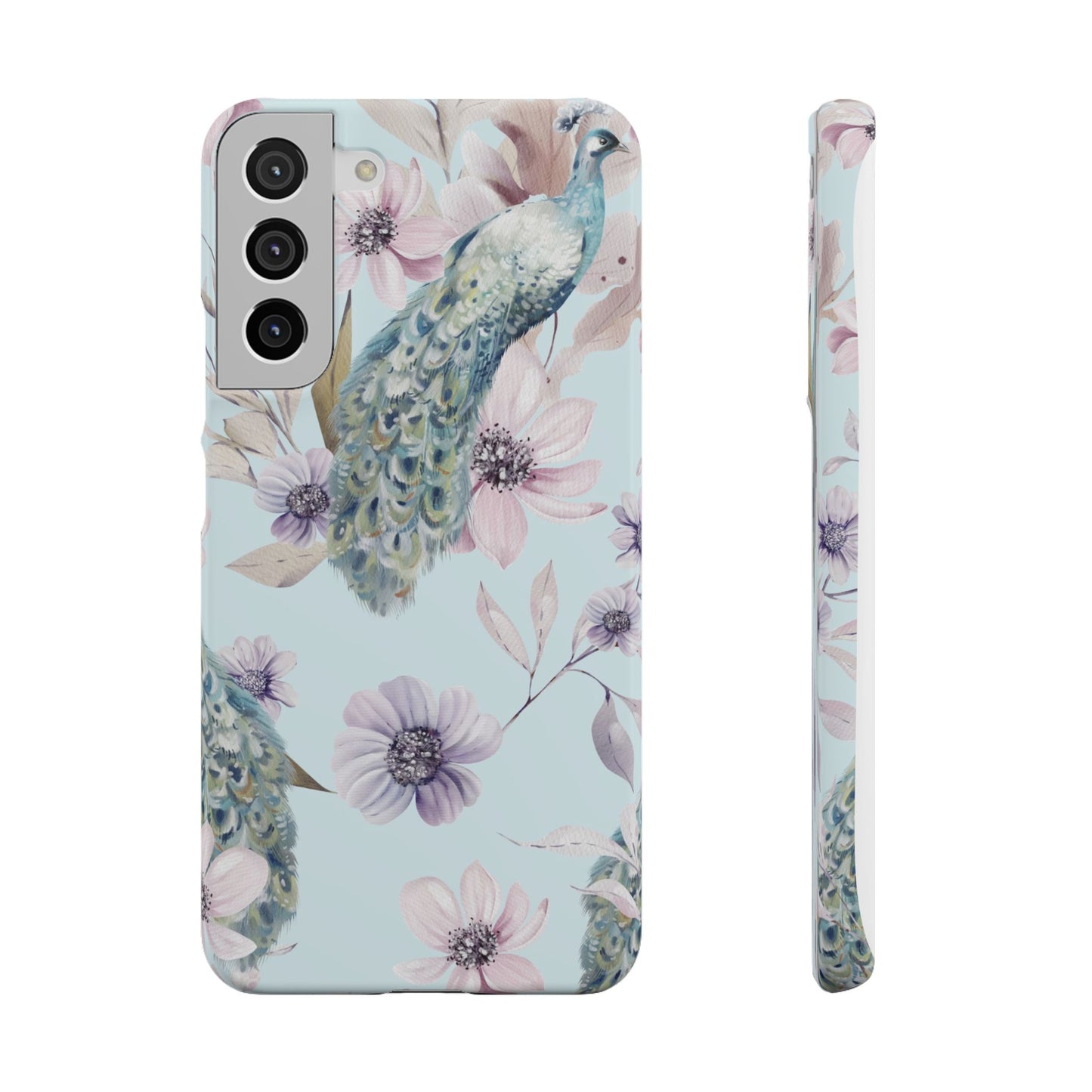 Watercolour Pastel Peacock Floral Snap Phone Case for Apple iPhone and Samsung Galaxy.