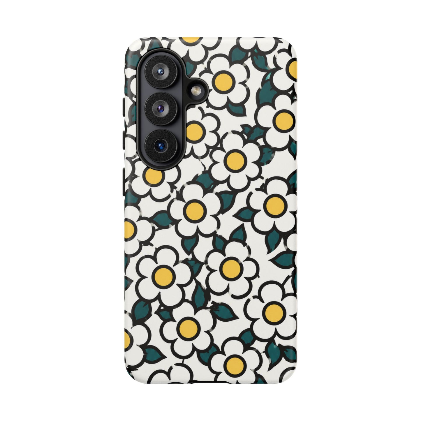 Floral Daisy Tough Phone Case — Retro White & Yellow Protective Cover