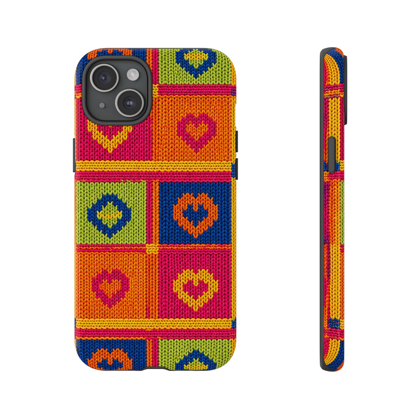 Retro Knit Pattern Heart Patch Tough Phone Case