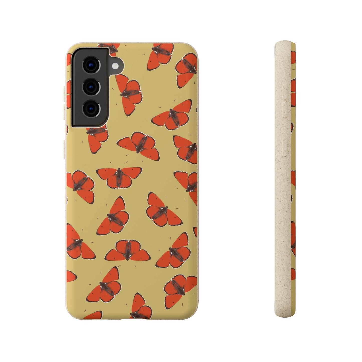 Biodegradable Retro Red Butterfly Pattern Phone Case for Apple iPhone and Samsung Galaxy.