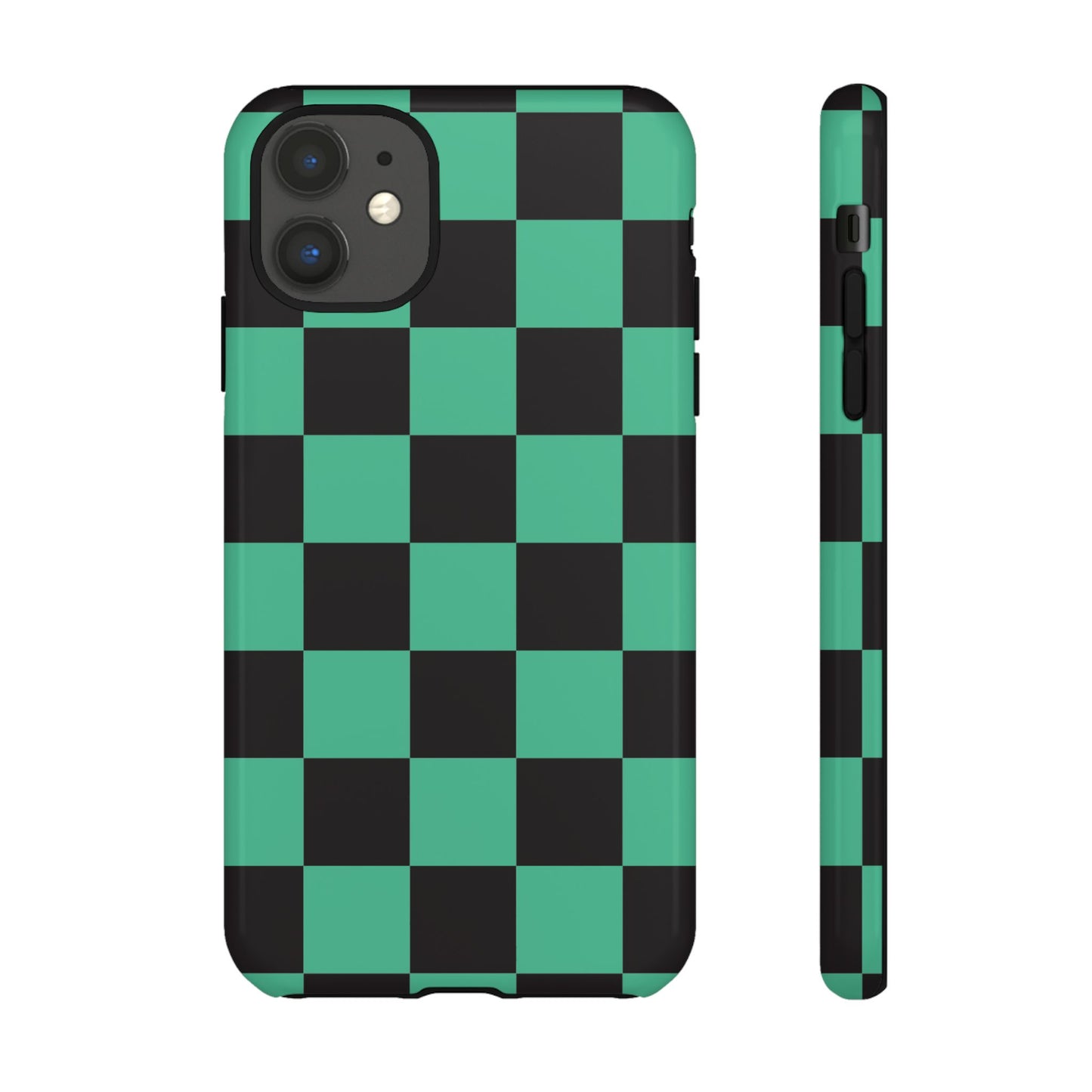 Tanjiro Checkerboard Tough Phone Case – Green & Black Protective Cover