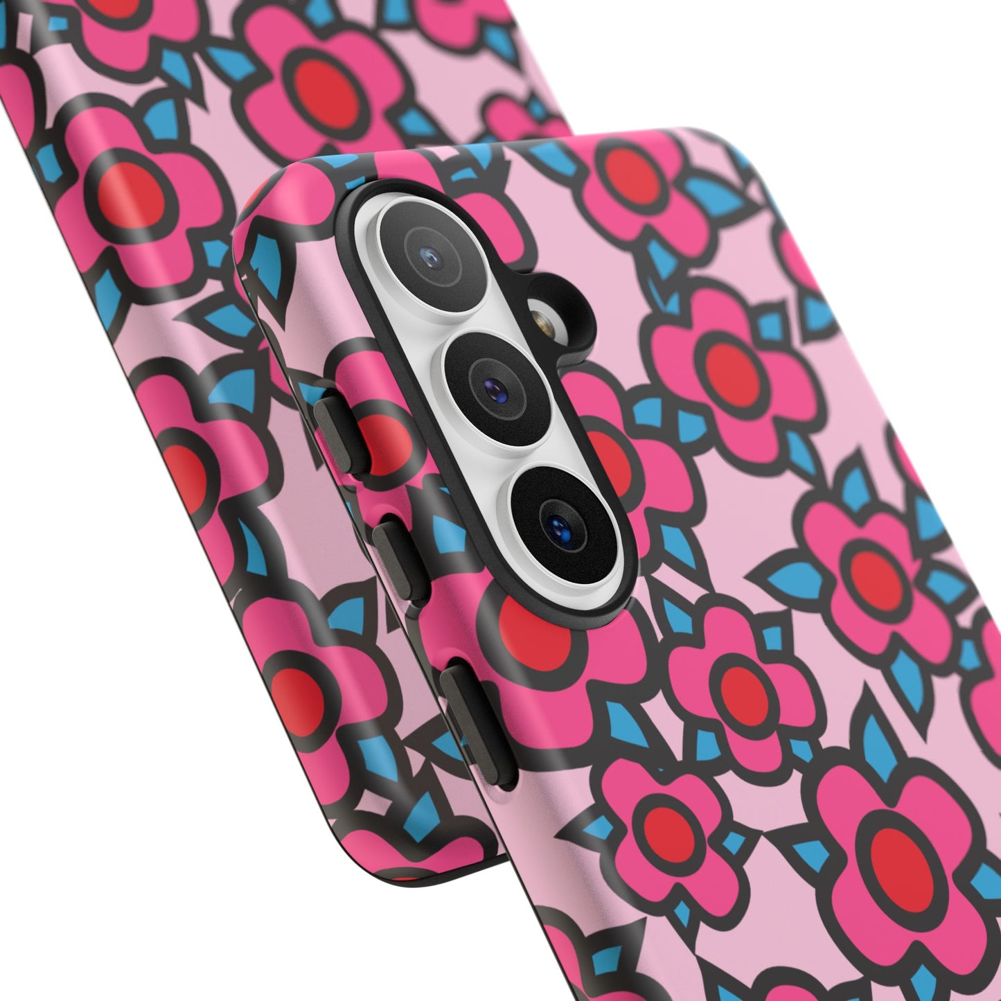 Floral Pink Tough Phone Case — Retro Red & Teal Flower Pattern