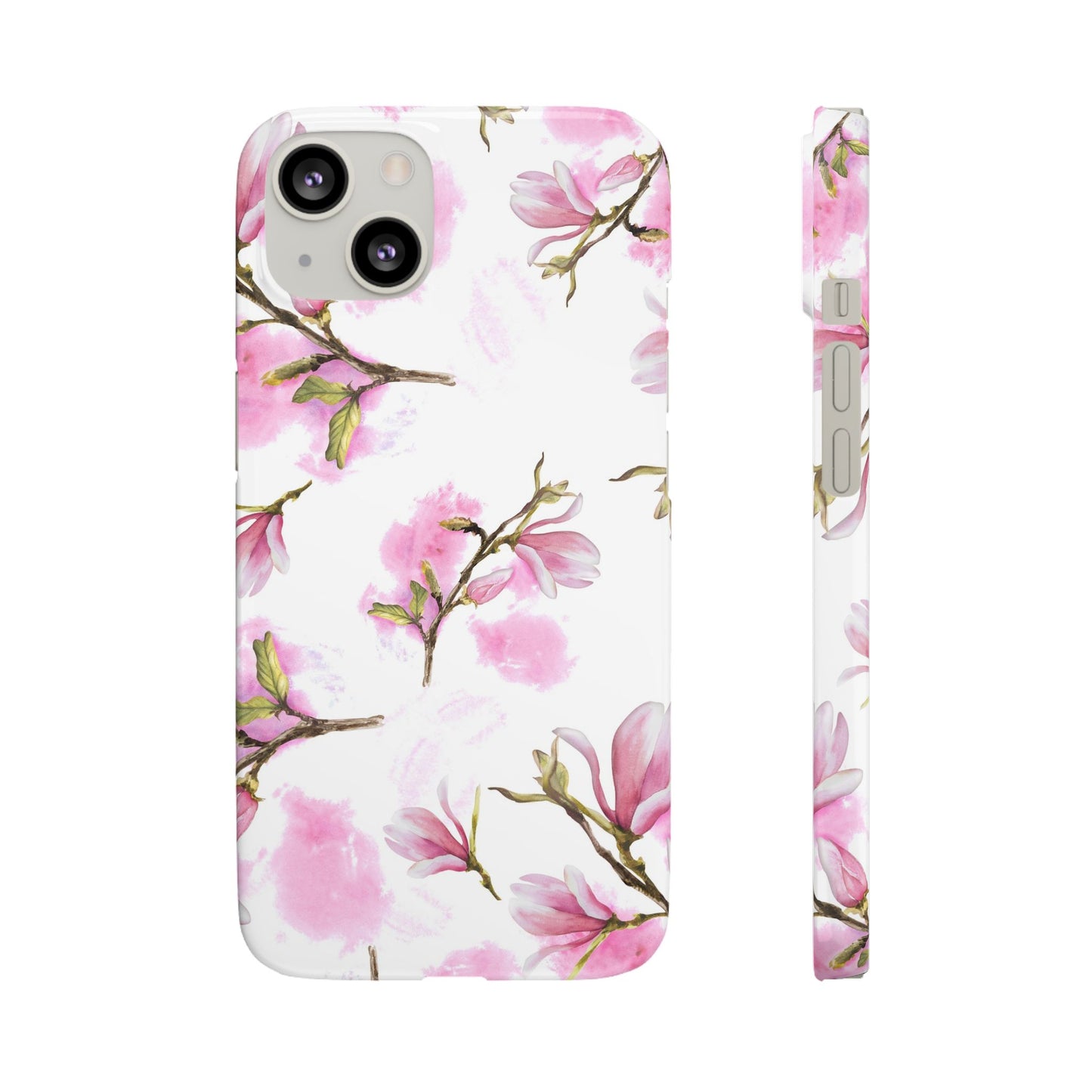 Floral Magnolia Slim Phone Case – Pink Watercolor Snap Case for Apple iPhone and Samsung Galaxy.