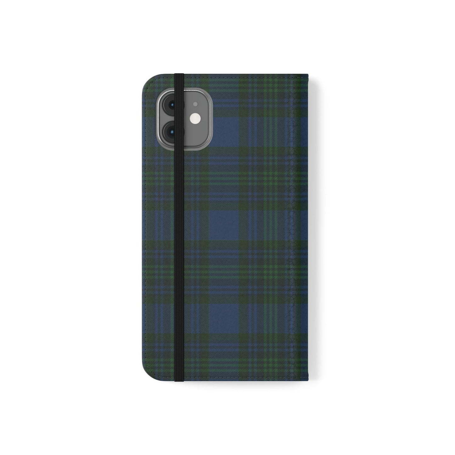 Tartan Flip Phone Case — Navy & Green Plaid Wallet Cover