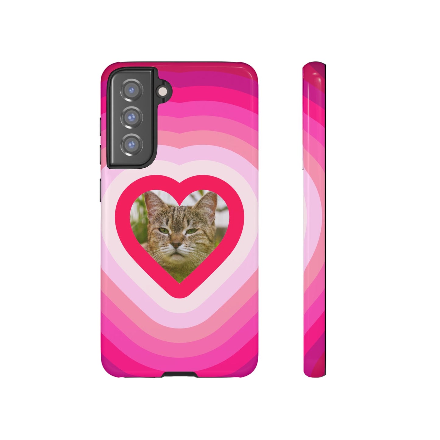 Single Image Personalised  Heart Photo Phone Case – Pink Gradient Love Tough Case for Apple iPhone, Samsung Galaxy and Google Pixel.