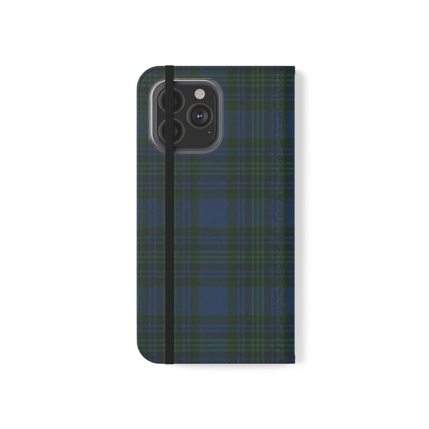 Tartan Flip Phone Case — Navy & Green Plaid Wallet Cover