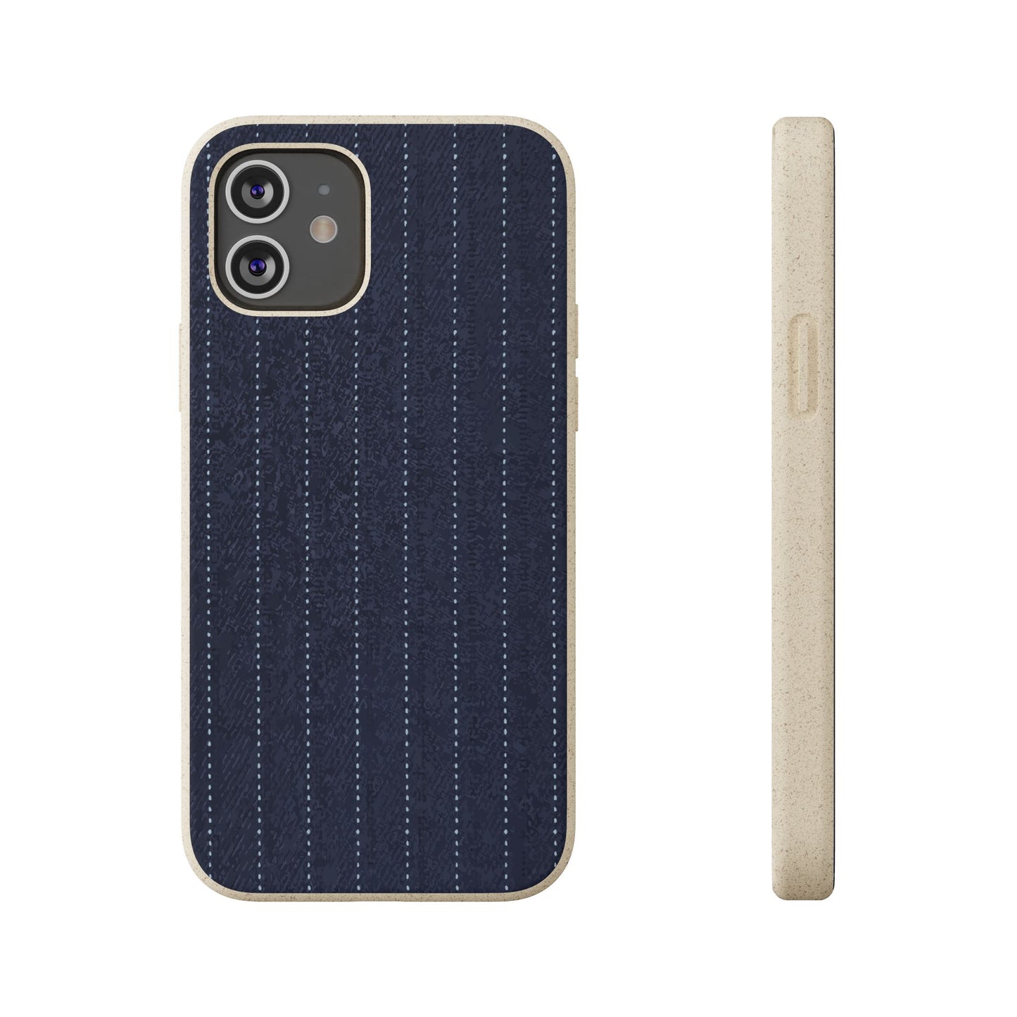Biodegradable Pinstripe Phone Case — Eco-Friendly Navy Fabric Phone Cover for Apple iPhone and Samsung Galaxy.