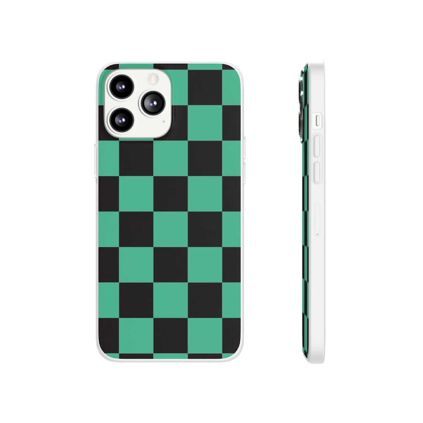 Tanjiro Checkerboard Green and Black Flexi Phone Case for Apple iPhone and Samsung Galaxy.