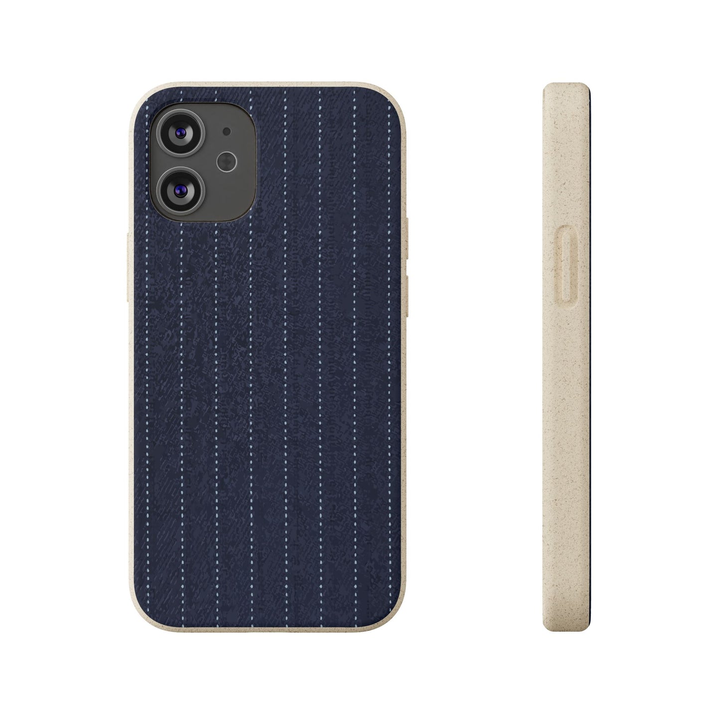 Biodegradable Pinstripe Phone Case — Eco-Friendly Navy Fabric Phone Cover for Apple iPhone and Samsung Galaxy.