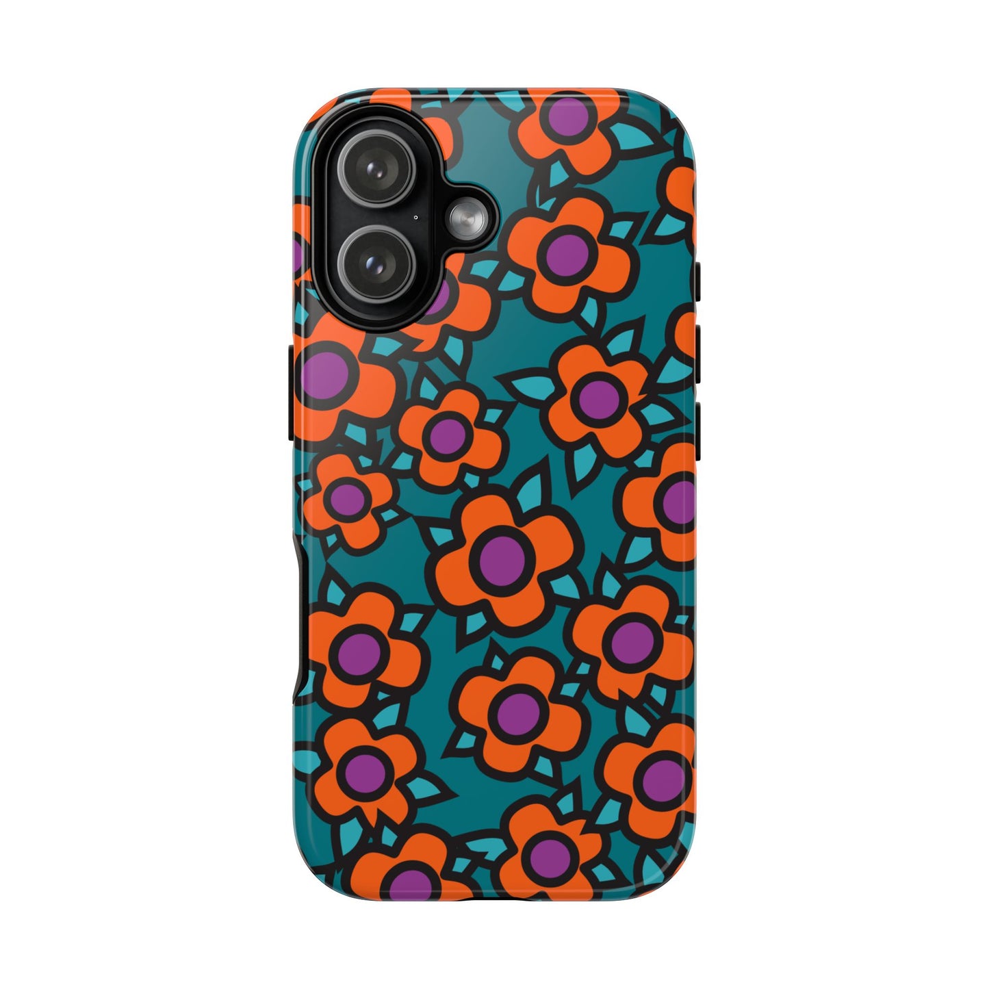 Floral Pop Tough Phone Case — Retro Orange & Teal Flower Pattern