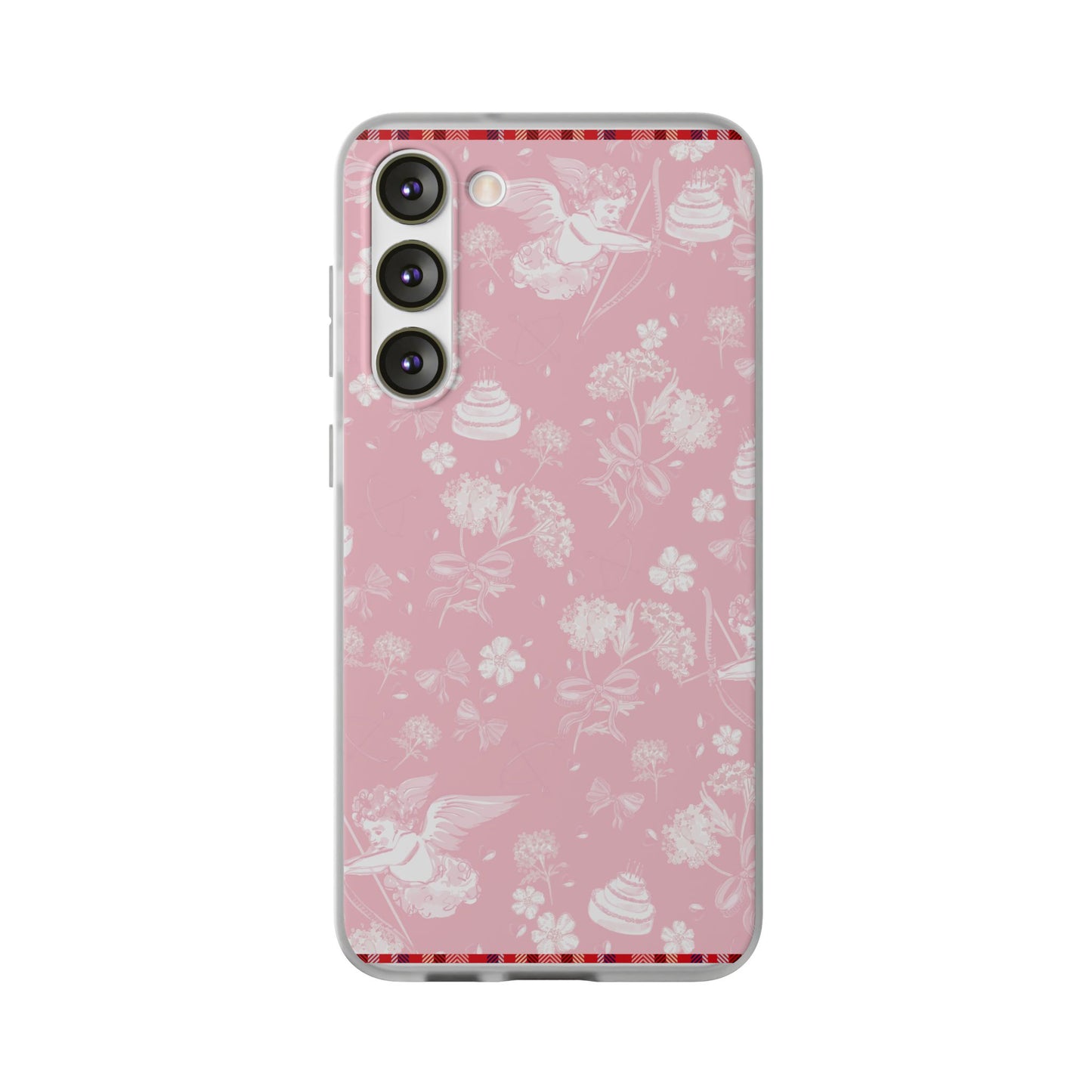 Pink Floral Cherub Flexi Phone Case for Apple iPhone and Samsung Galaxy.