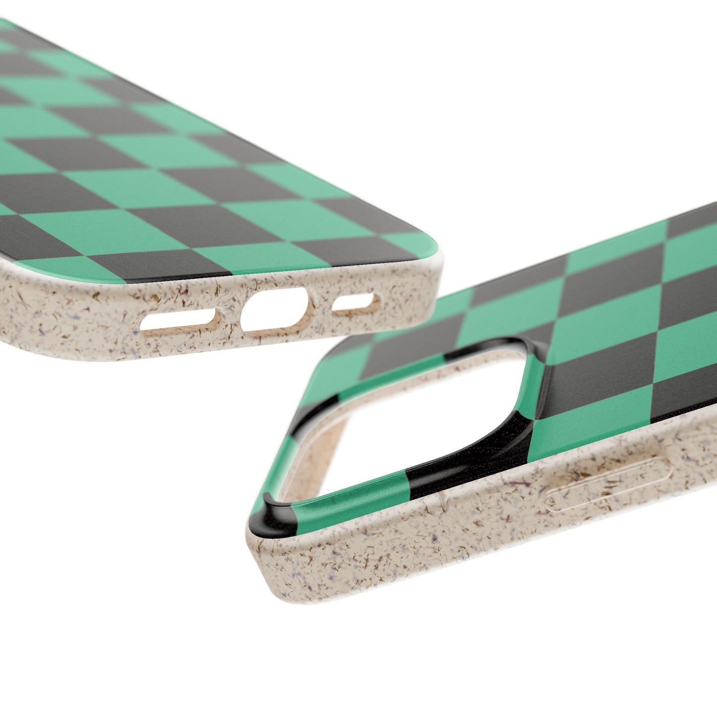 Biodegradable Checkerboard Phone Case — Green & Black Tanjiro Eco Smartphone Cover for Apple iPhone and Samsung Galaxy.