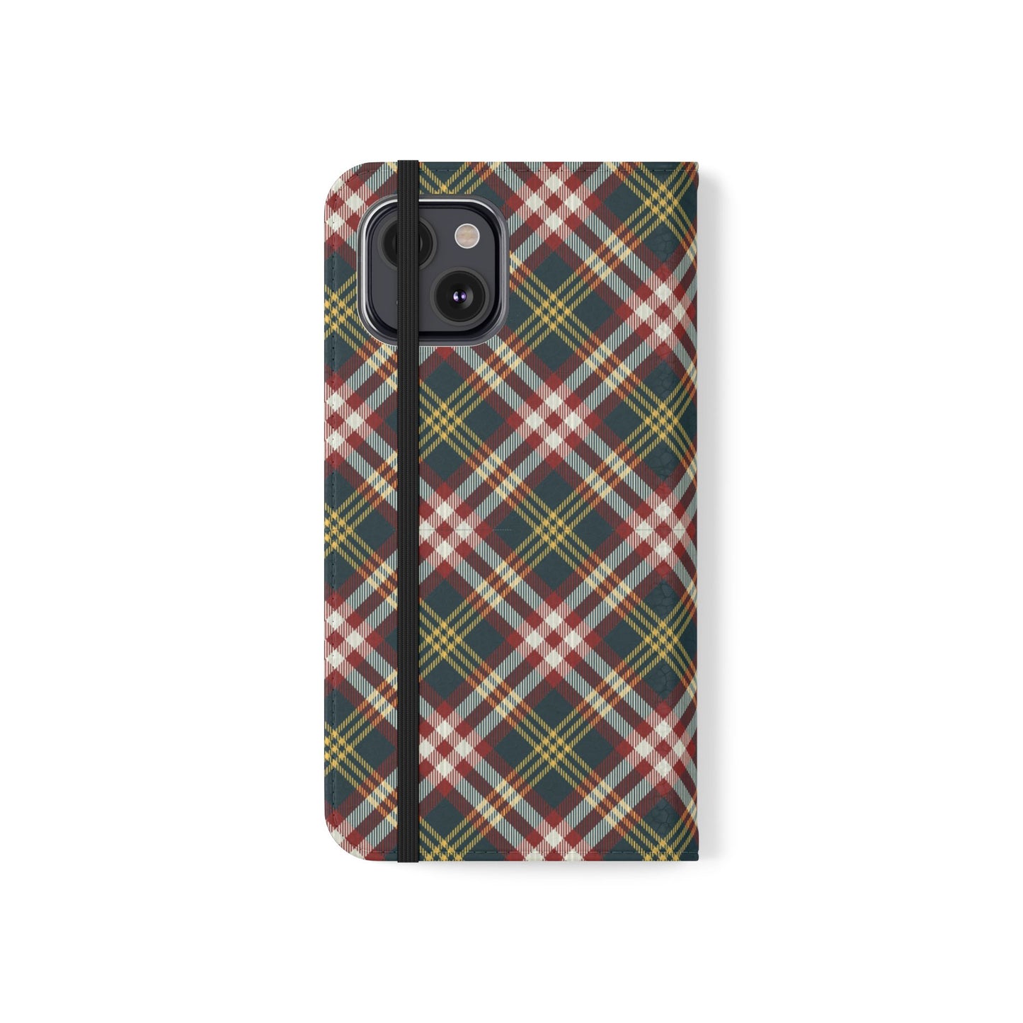 Tartan Flip Phone Case — Yellow & Red Plaid Wallet Cover