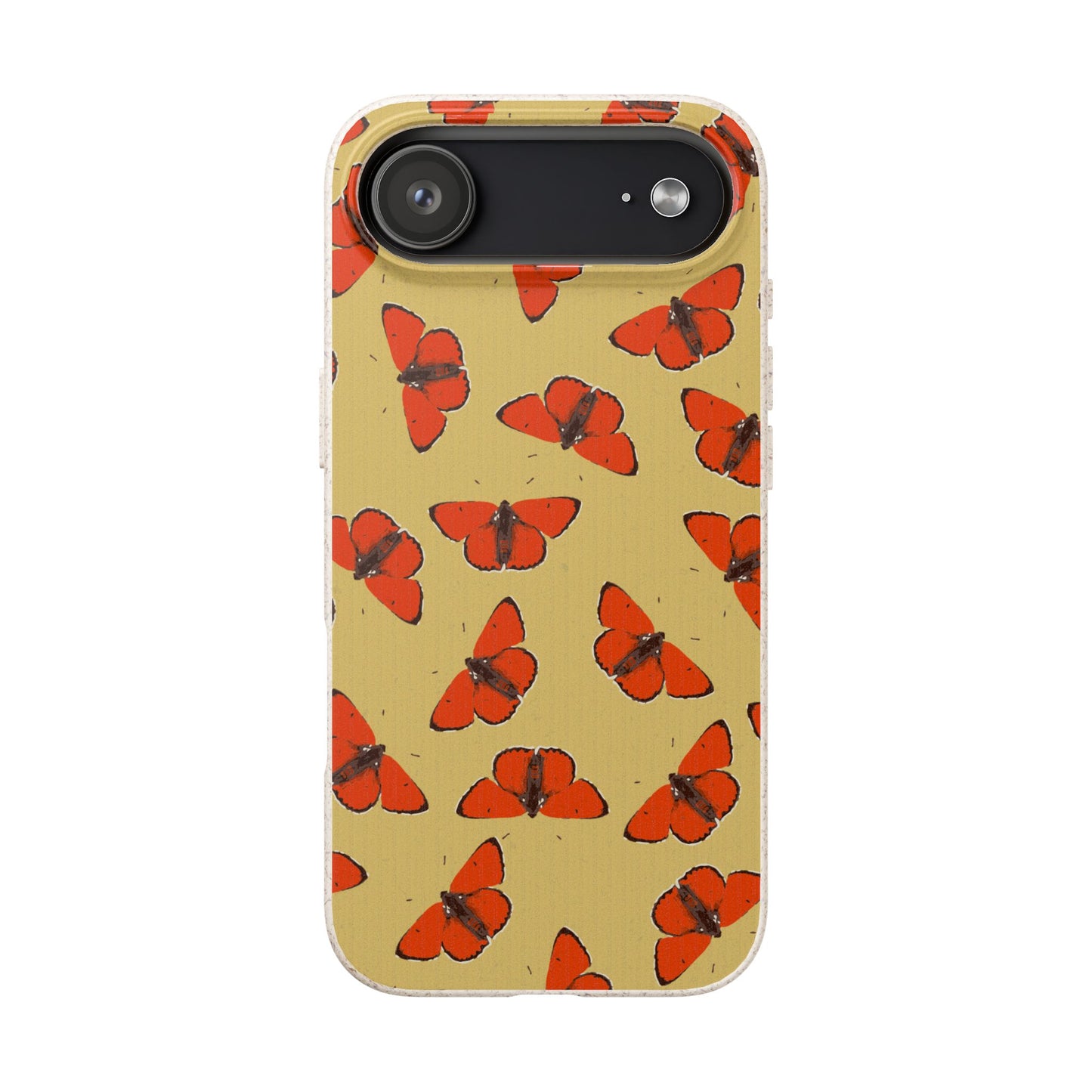 Biodegradable Retro Red Butterfly Pattern Phone Case for Apple iPhone and Samsung Galaxy.