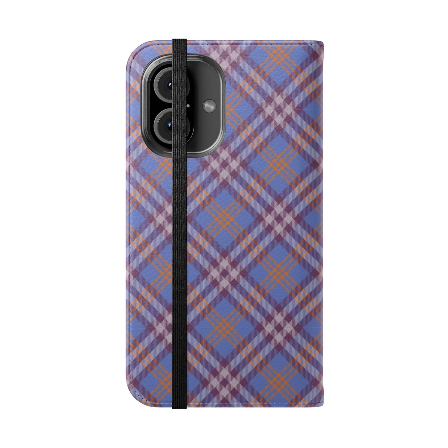 Tartan Flip Phone Case — Violet & Orange Plaid Wallet Cover