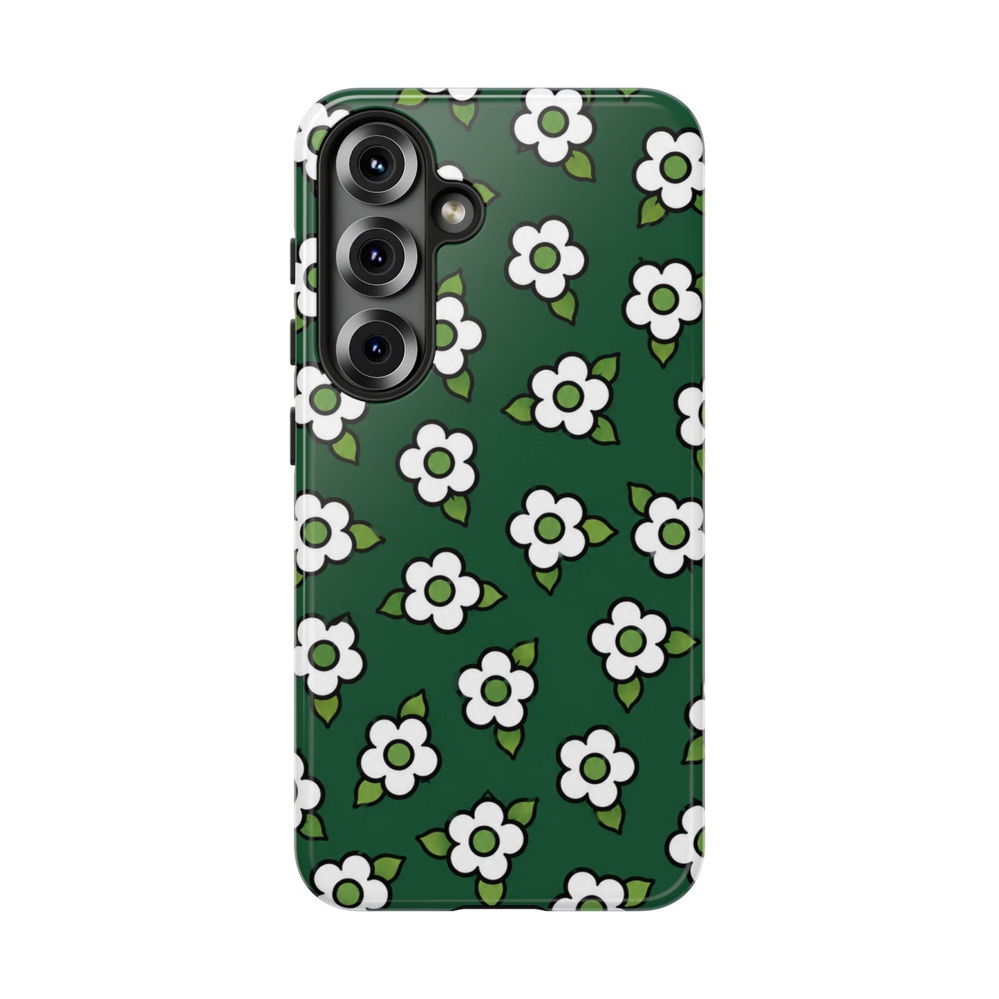 Floral Tough Case — Green White Daisy Protective Phone Cover
